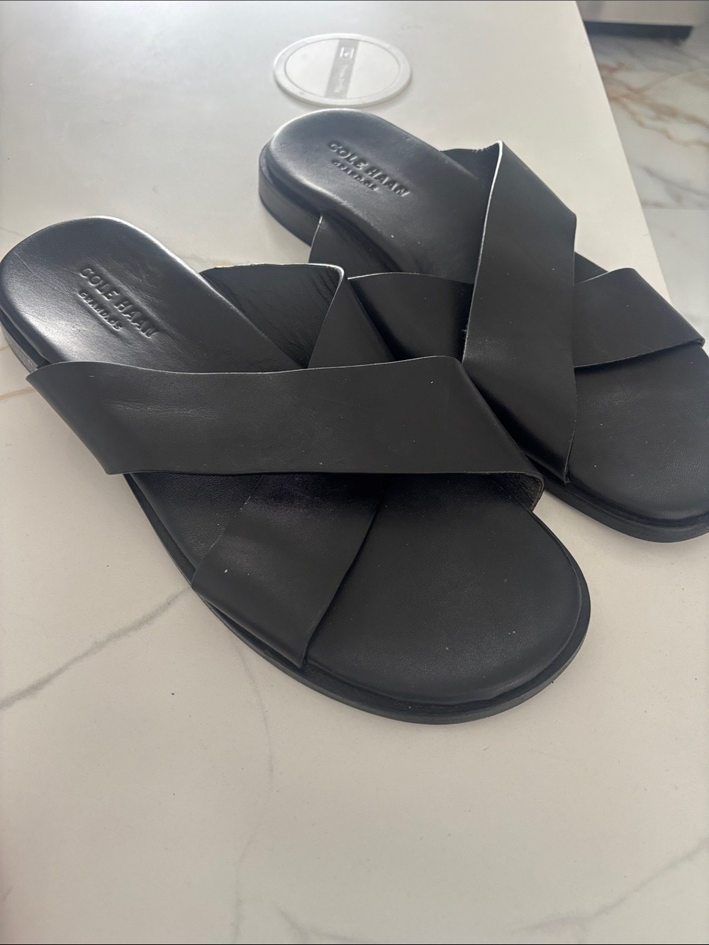 Cole Haan Black Crisscross Leather Slide Sandal for Men